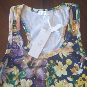Floral Tang Top with Jewels in front only.